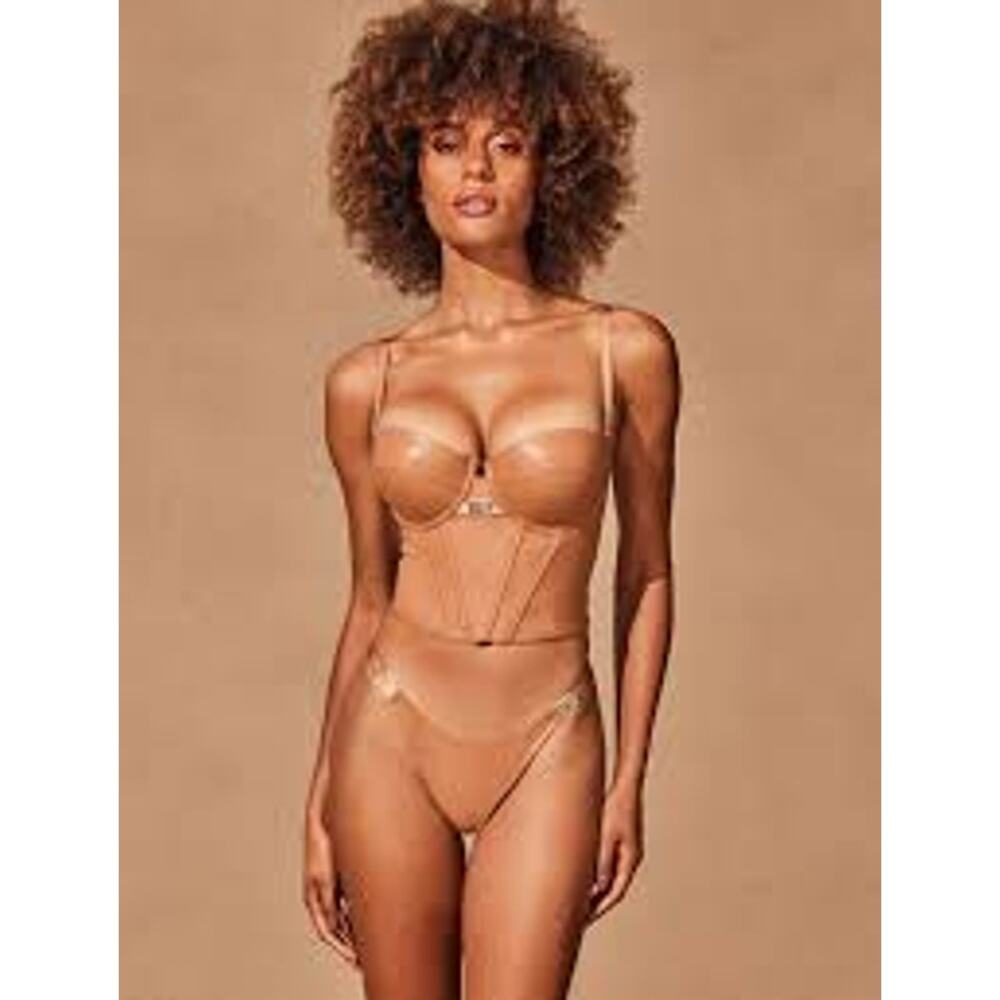 HONEY BIRDETTE Emily Bustier Thong Panty Set Toffee 30DD XS NWT SEXYLUX LINGERIE
